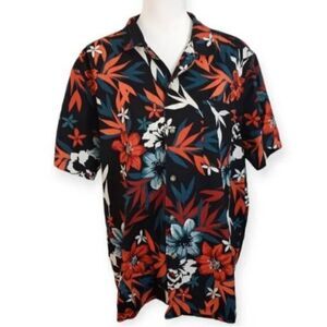 GOODFELLOW & CO BLACK & ORANGE FLORAL HAWAIIAN SHIRT SZ. XL EUC.